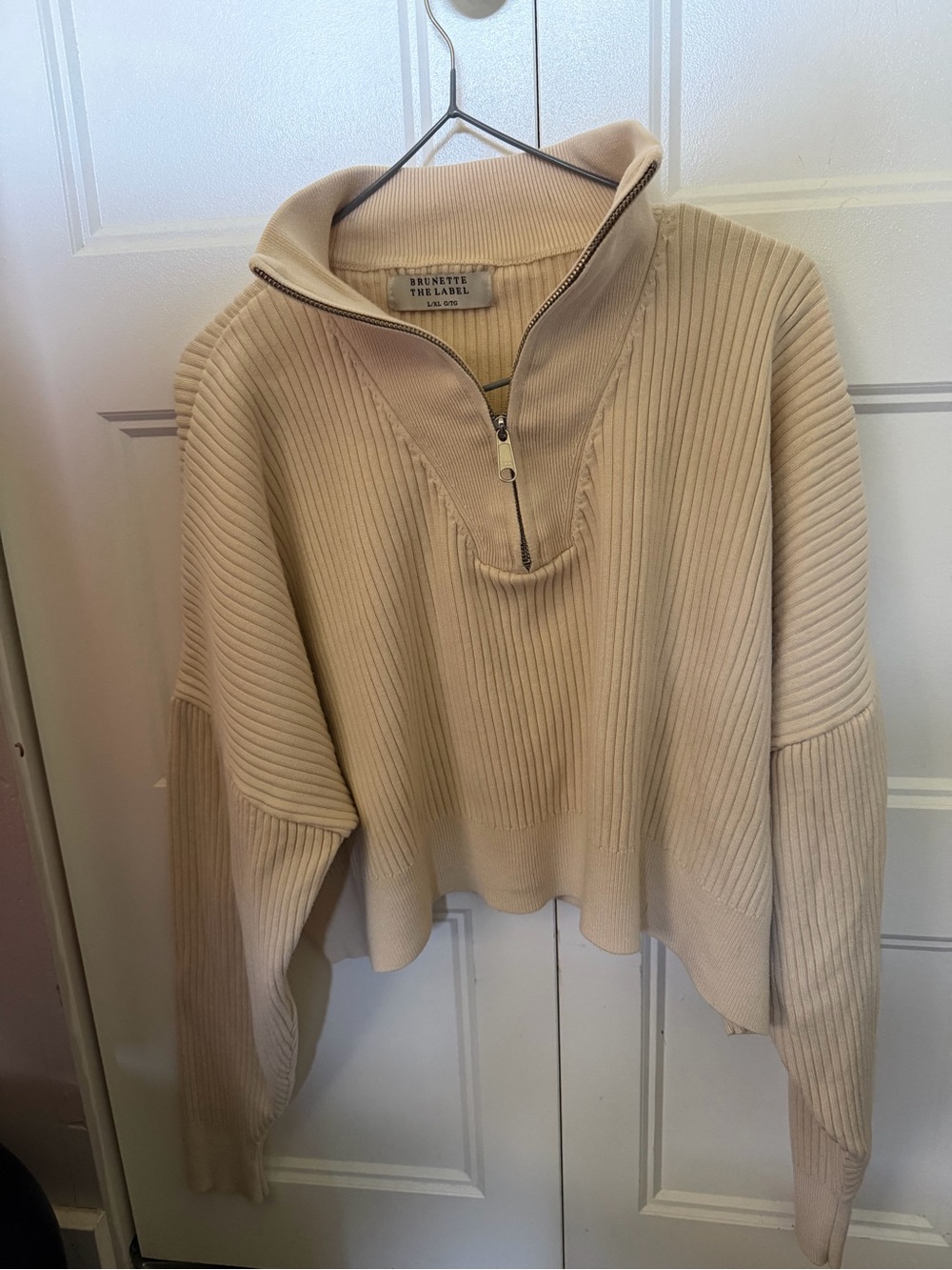Brunette The Label Rib knit boxy crop half zip sweater